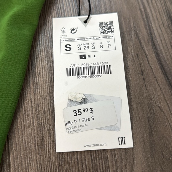 ZARA GREEN WIDE LEG PANTS NEVER WORN TAGS ATTACHED NEW! SIZE SMALL - Picture 2 of 3